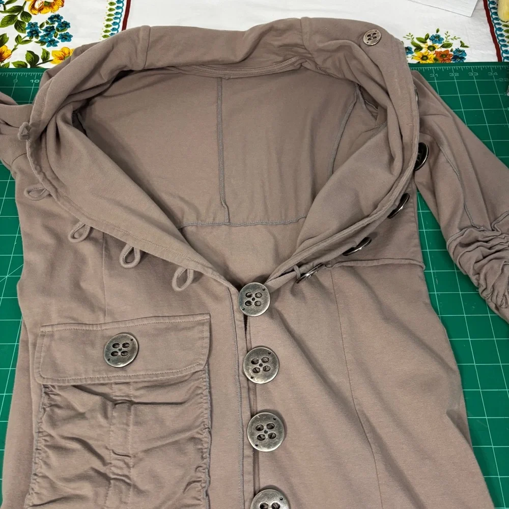 neon buddha Whimsigoth Button-Front Long Lightweight Trench Coat Cotton Tunic - Picture 6 of 9